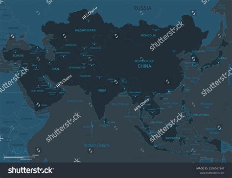 Asia Continent Map High Detailed Map Stock Vector (Royalty Free ...