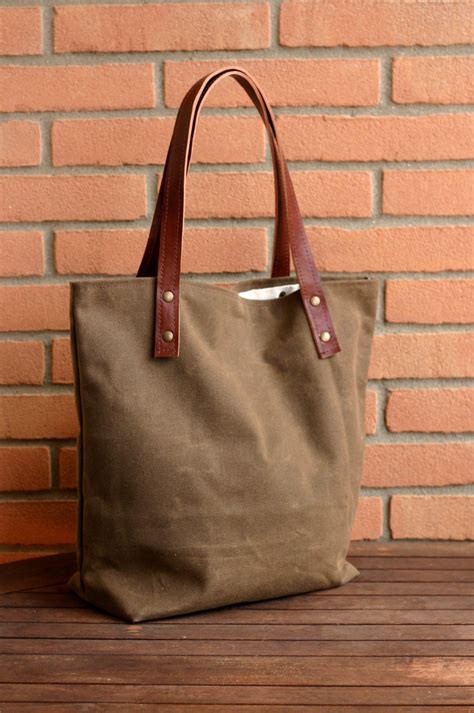 Waxed canvas bag Tote bag Handmade waxed by Creazionidiangelina