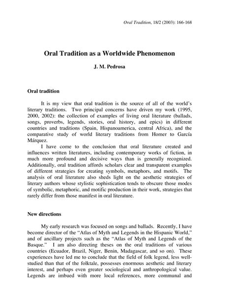 (PDF) Oral Tradition as a Worldwide Phenomenon