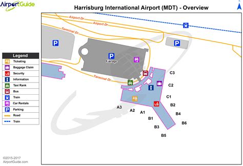 a map of the airport with several locations