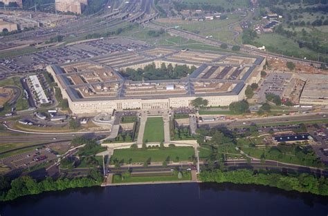 Aerial view of the Pentagon as viewed from off the river entrance ...