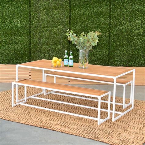 coast dining table with white oak slat top and white powder coat metal frame // available to ...