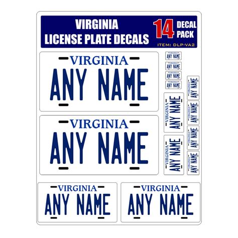 Personalized Virginia License Plate Decals Stickers Version 2 Sheet of ...