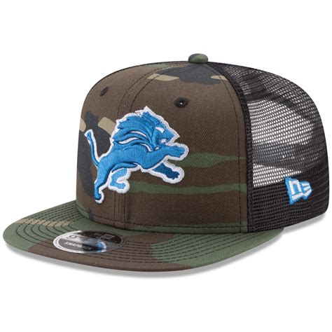 Detroit Lions New Era Trucker 9FIFTY Snapback Adjustable Hat - Woodland ...