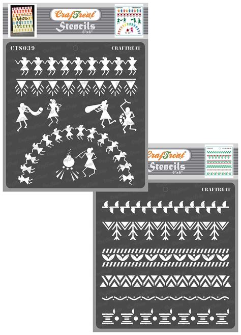 Buy CrafTreat Warli Border Stencil for Craft and Art - Warli and Warli Borders (2Pcs) - Size ...