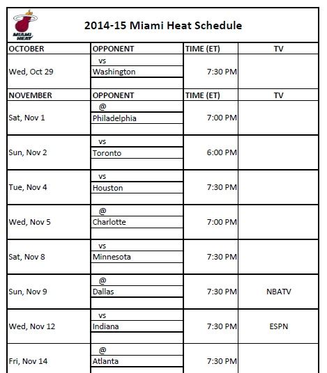 Miami Heat Schedule Printable - Printable Schedule