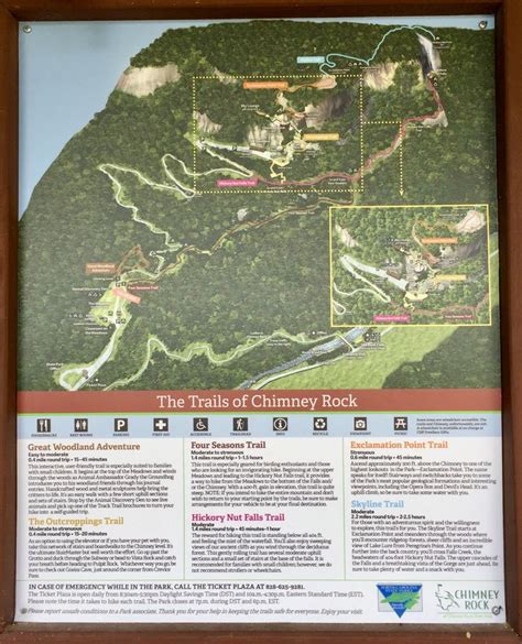 Chimney Rock State Park trail map, Chimney Rock, North Carolina ...