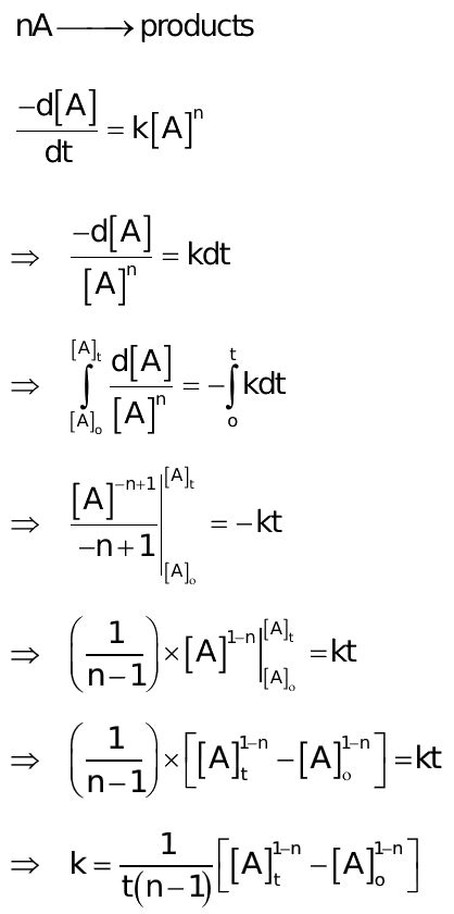 Derivation of rate cons†an t for nth order of reactio