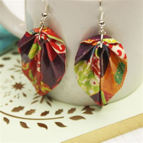 Colourful Patchwork Origami Leaf Earrings - The Origami Boutique