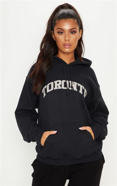 Black Toronto Graphic Hoodie | PrettyLittleThing USA