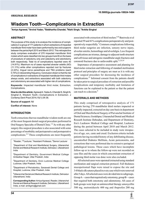 (PDF) Wisdom Tooth-Complications in Extraction