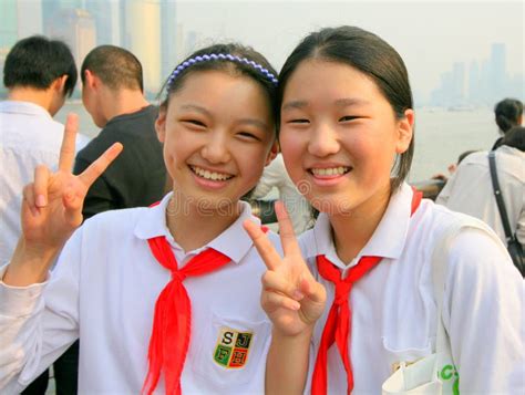 Two Chinese Schoolgirls in Uniform Editorial Photography - Image of ...