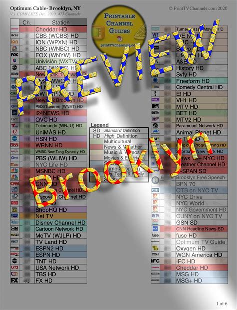 OPTIMUM TV Channel Lineup | BROOKLYN - Printable TV Channel Guides