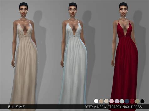 The Sims Resource - Deep V Neck Strappy Maxi Dress