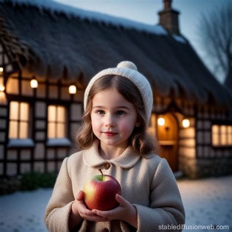 Winter Cottage: Girl with Apple | Stable Diffusion Online