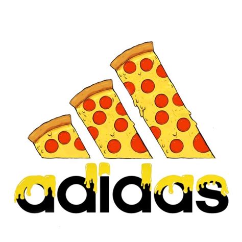 Adidas logo with pizza slices and melted cheese on the Adidas text in 2024