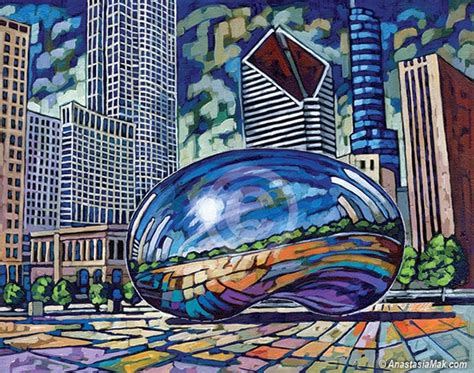 Chicago Bean, Chicago Print, Summer Bean, Chicago Landmark, Downtown ...