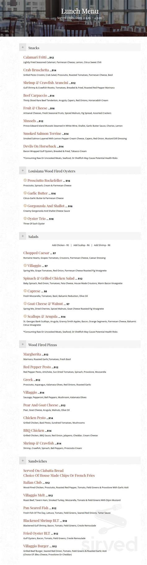 Villaggio Grille menu in Orange Beach, Alabama, USA