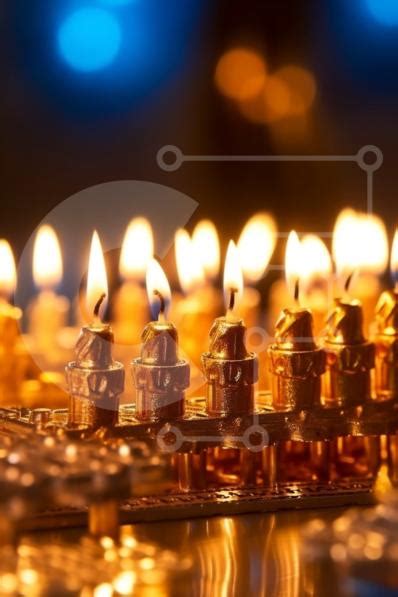 Hanukkah Menorah with Intricate Designs and Lit Candles stock photo | Creative Fabrica