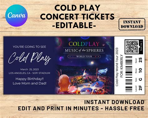 "Editable Coldplay Music of the Spheres Tour 2023 Concert Ticket ...