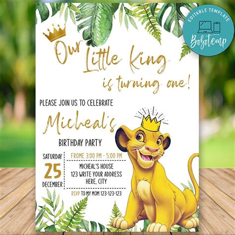 Printable Simba Lion King 1st Birthday Invitation DIY | Sportspartydesign