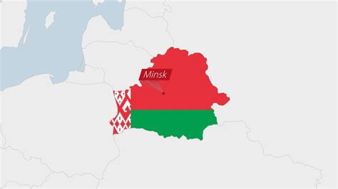 Belarus map highlighted in Belarus flag colors and pin of country ...