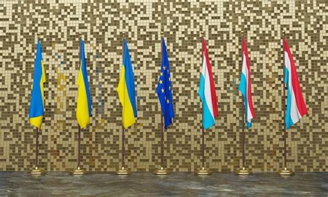 Premium Photo | Ukraine and luxembourg and europe flags flag ukraine and flag luxembourg and ...