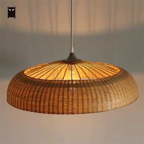 60cm Bamboo Wicker Rattan Ring Shade Pendant Light Fixture Rustic Vintage Primitive Hanging Lamp ...