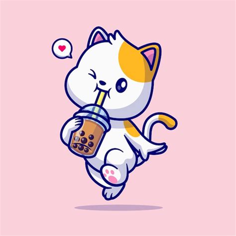 Free Vector | Cute Cat Drinking Boba Milk Tea Cartoon Vector Icon Illustration Animal Drink Icon ...