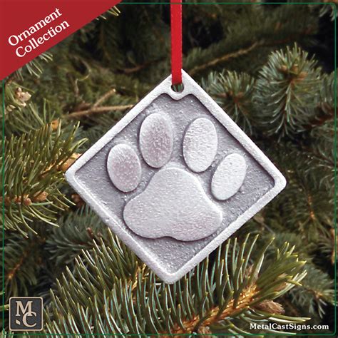 Dog Paw Print Ornament - 'Pewter Look' Cast Aluminum - Metal Cast Sign Co.