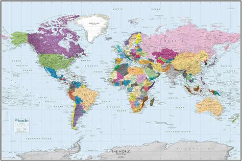 Colorful World Political Wall Map | 36x24 Large World Map | Detailed ...