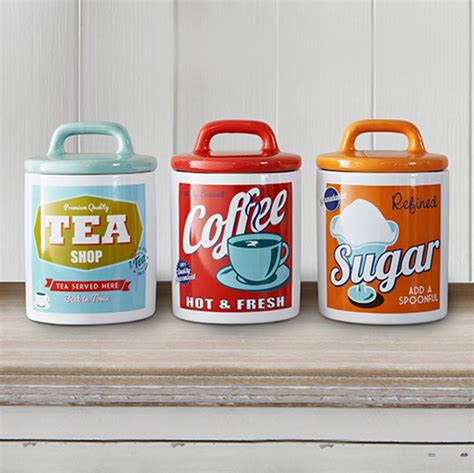 Vintage 60s Retro Style Ceramic Tea Coffee Sugar Canisters Storage Jar ...