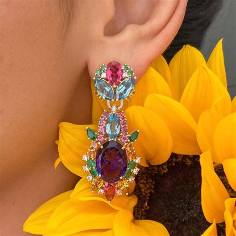 38ctw Multicolor Sapphire Statement Drop Earrings | SayaBling Jewelry