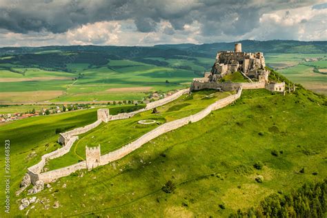 Aerial view of Spis (Spiš, Spišský) castle, second biggest castle in ...