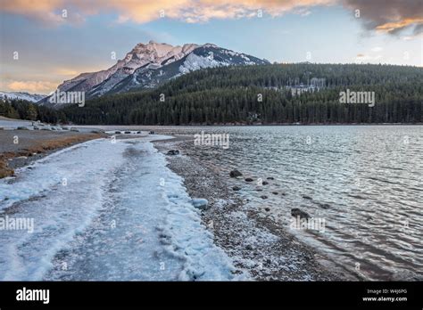 Winter at Two Jack Lake in Banff National Park, Alberta, Canada Stock ...