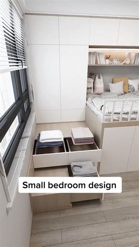 small bedroom design with white walls and drawers