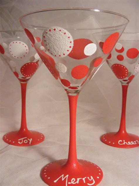 Christmas Holiday Martini Glasses With Red Stem Hand Painted - Etsy