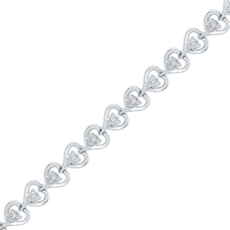 Zales 1/4 CT. T.W. Diamond Heart-Shaped Tennis Bracelet in Sterling Silver… | Sterling silver ...