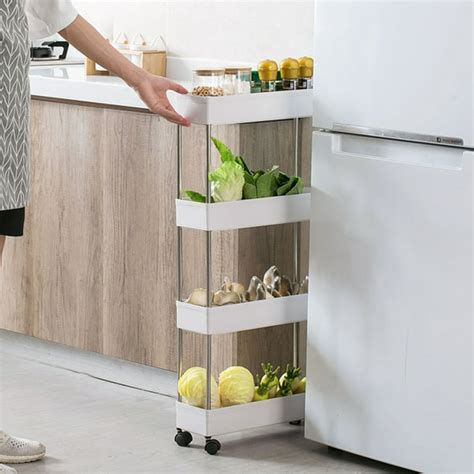 Slim Rolling Out Kitchen Trolley Rack Holder Storage Shelf Organiser on Wheels Slim Storage Cart ...