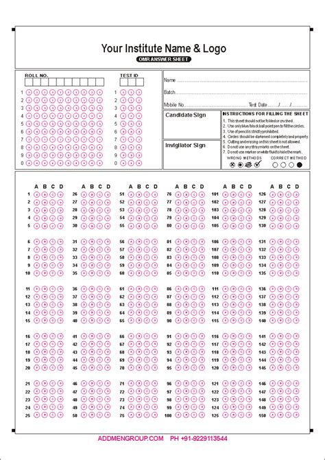 OMR Sheet Download 150 Questions