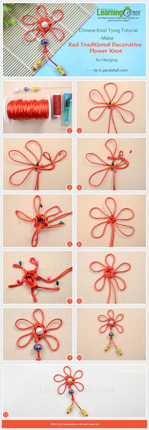 Chinese Knot Tying Tutorial-Make Red Traditional Decorative Flower Knot ...