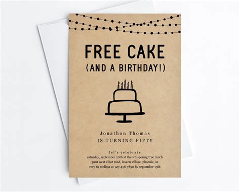 Free Cake Funny Birthday Party Invitation Template, Fun Printable ...