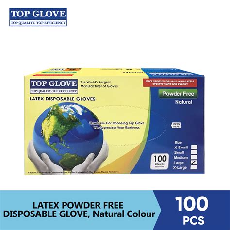 Top Glove Disposable Latex Glove, Natural Color (Box of 100pcs)