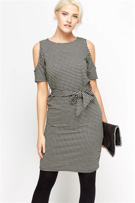 Cold Shoulder Houndstooth Dress - Just $7