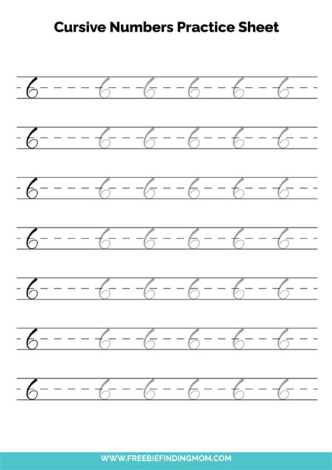 Free Printable Number Writing Worksheets: Cursive Number 6