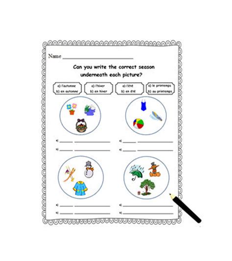 FRENCH WORKSHEET & HANDOUT to Learn the Seasons,printable Worksheet ...