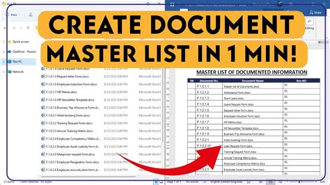 Creating Document Master List in 1 Minute!!! An easy way to create ...