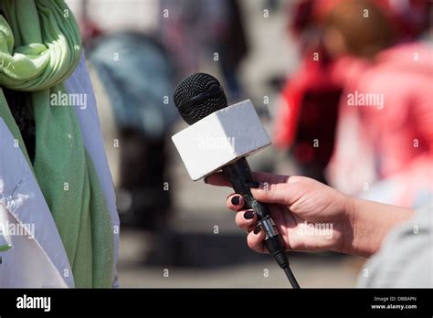 interview with a microphone Stock Photo - Alamy