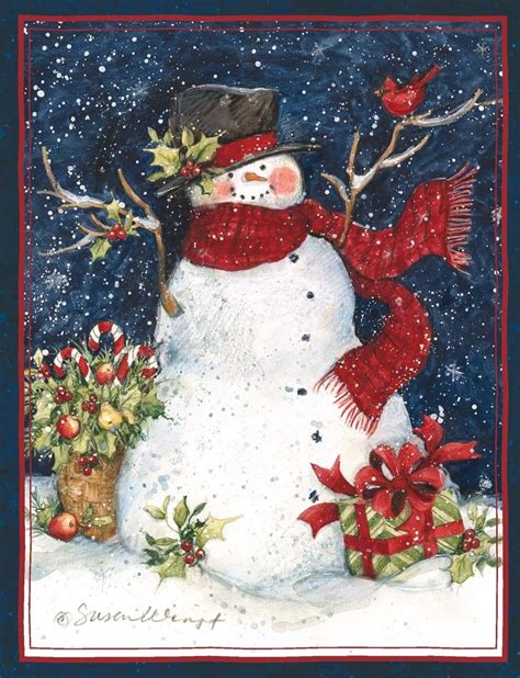 "Snowman Scarf" Christmas card; Susan Winget | Boxed christmas cards ...