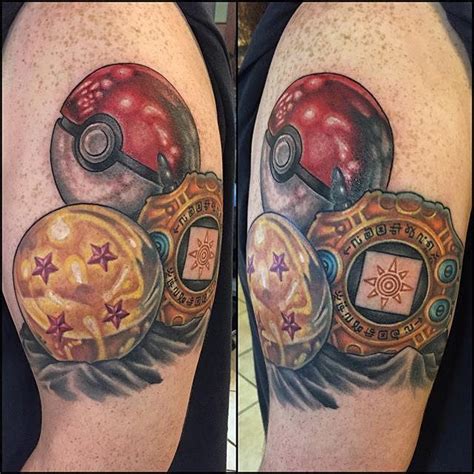 Gamerink on Instagram: “Dragon Ball, Pokeball and Digivice tattoo done ...